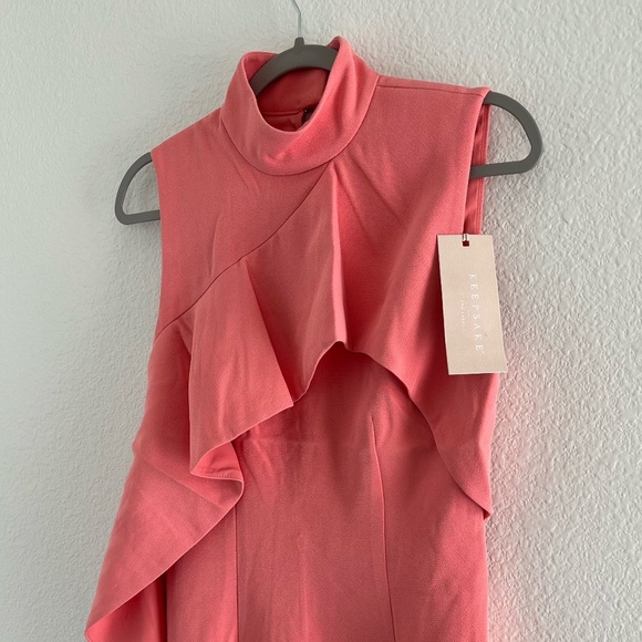 KEEPSAKE x ANTHROPOLOGIE | Landslide Ruffle Fitted Mini Dress in Coral | Size S - Picture 7 of 14